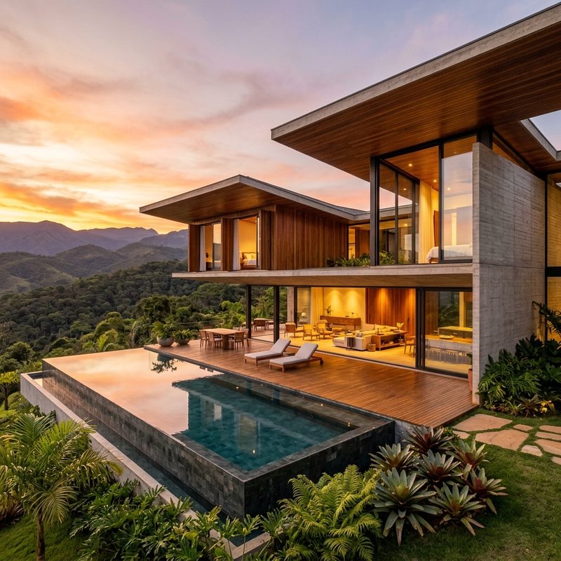 Projeto de Casa em Ipatinga com Fachada, Planta e Interiores